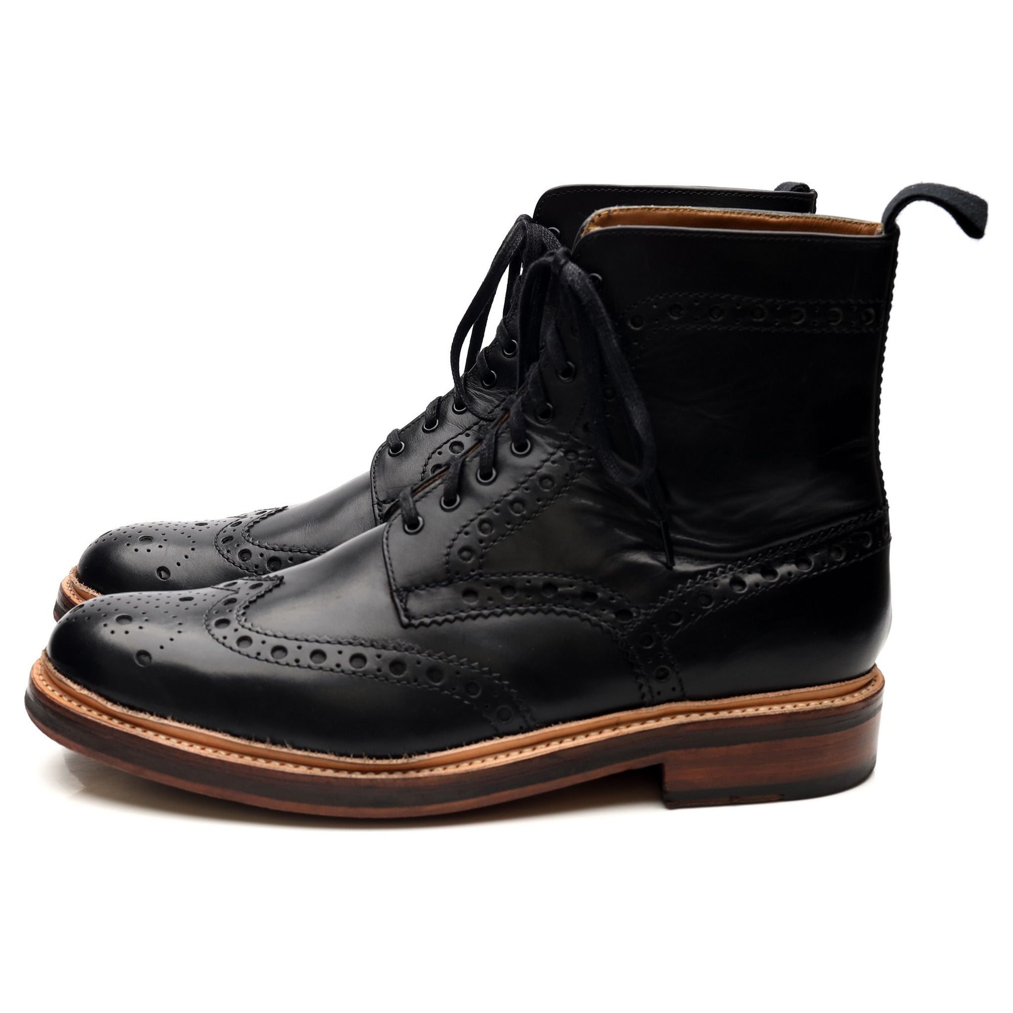 Grenson Fred boots brogues cuir noir UK 9.5