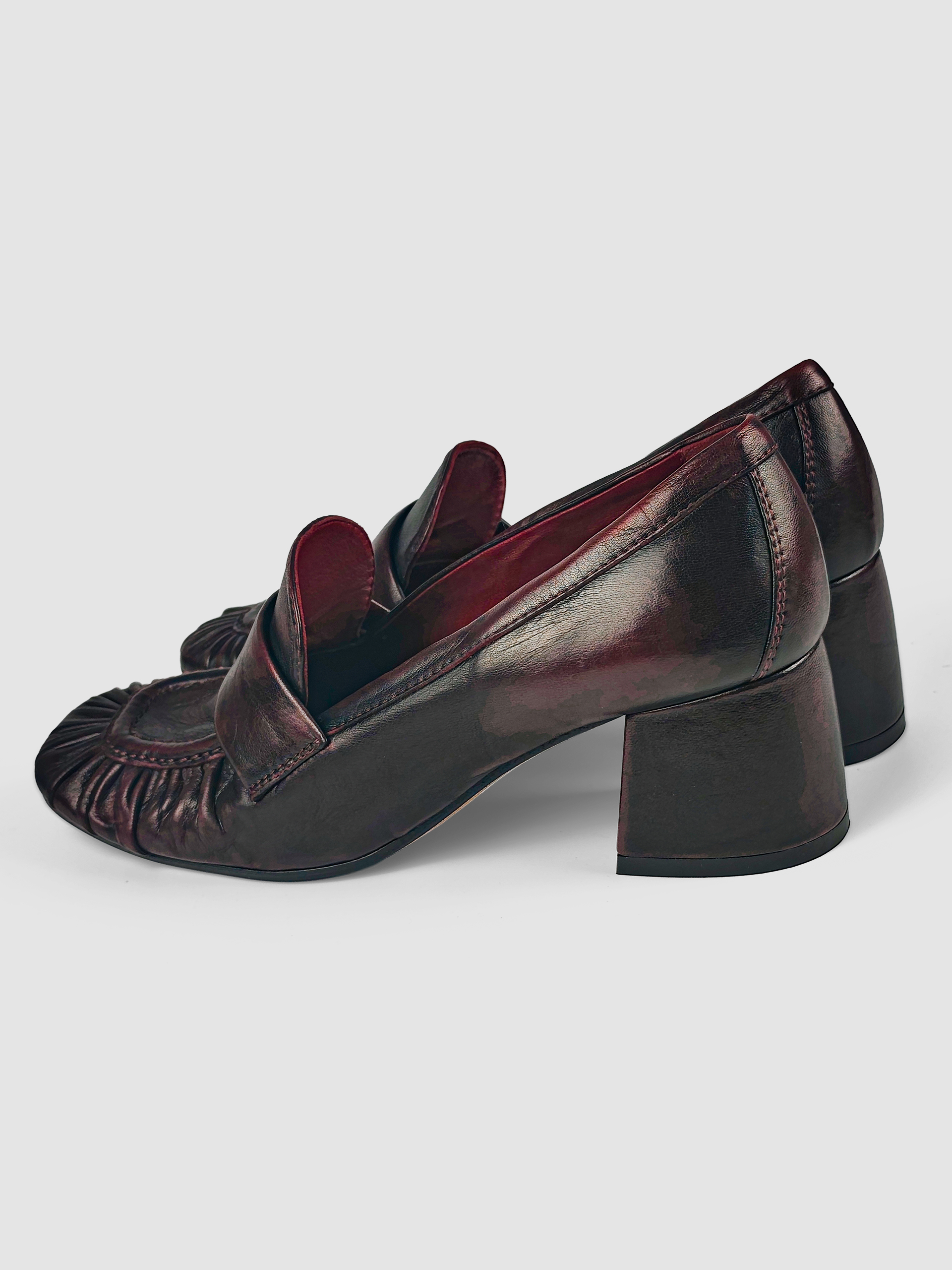 Lorena Paggi Nappa Sfumata mocassin cuir bordeaux