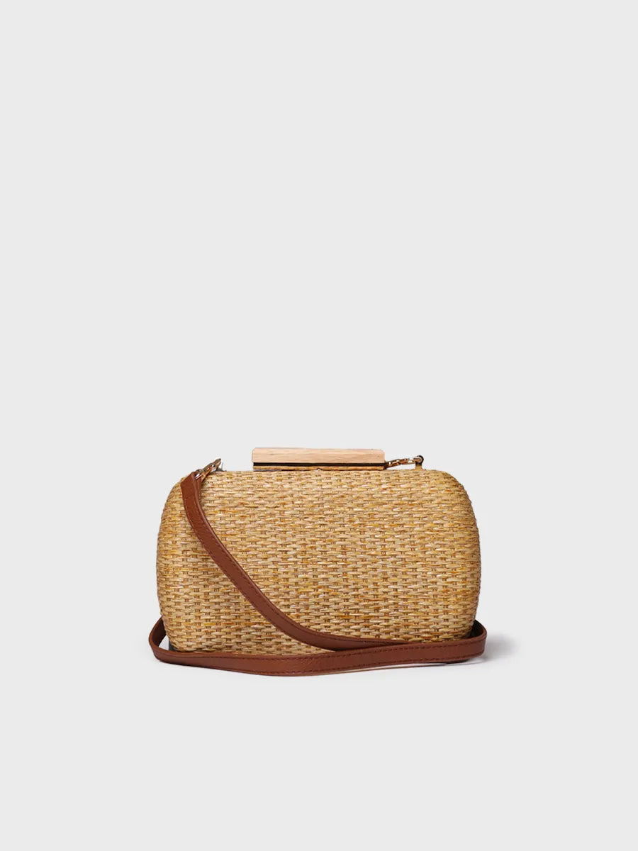 Toni Pons Gaita pochette raphia naturel doublure satin