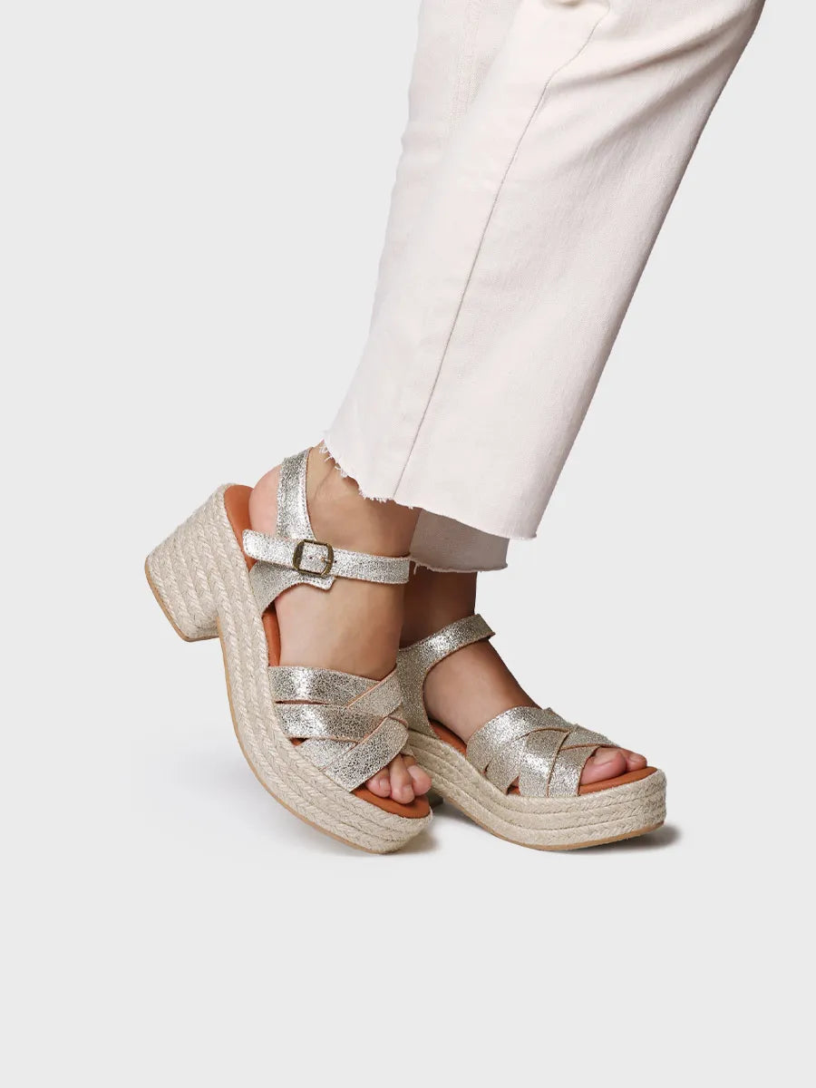Toni Pons Ainoa espadrille cuir platino talon 7 cm