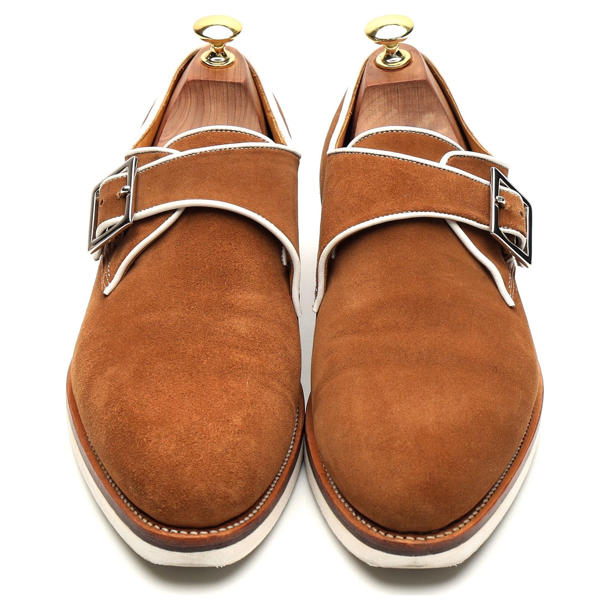 Corthay Sway monk strap suède marron clair UK 8.5