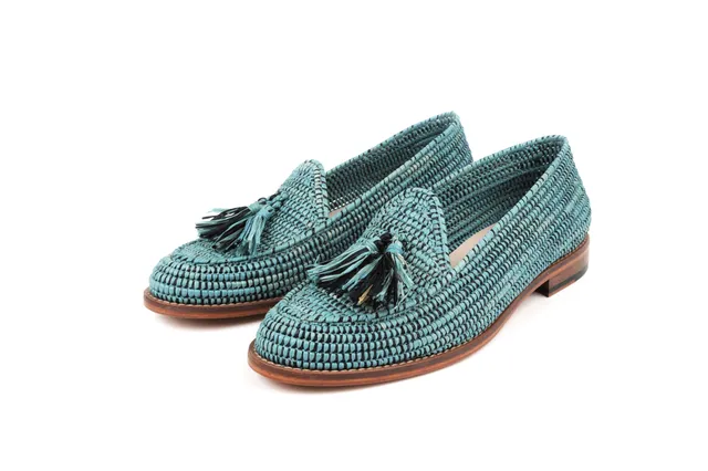 Contre-Allée Bachko mocassin femme raphia turquoise pointure 38