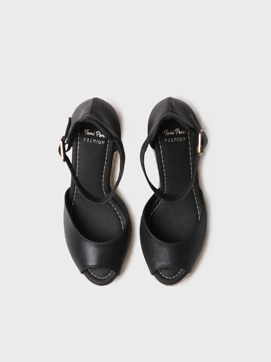 Toni Pons Otile espadrille compensée cuir noir 10 cm
