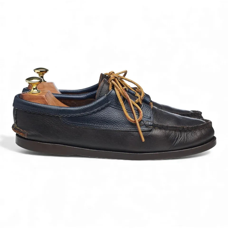 Yuketen Ghillie Moc chaussures bateau cuir marron bleu UK 7