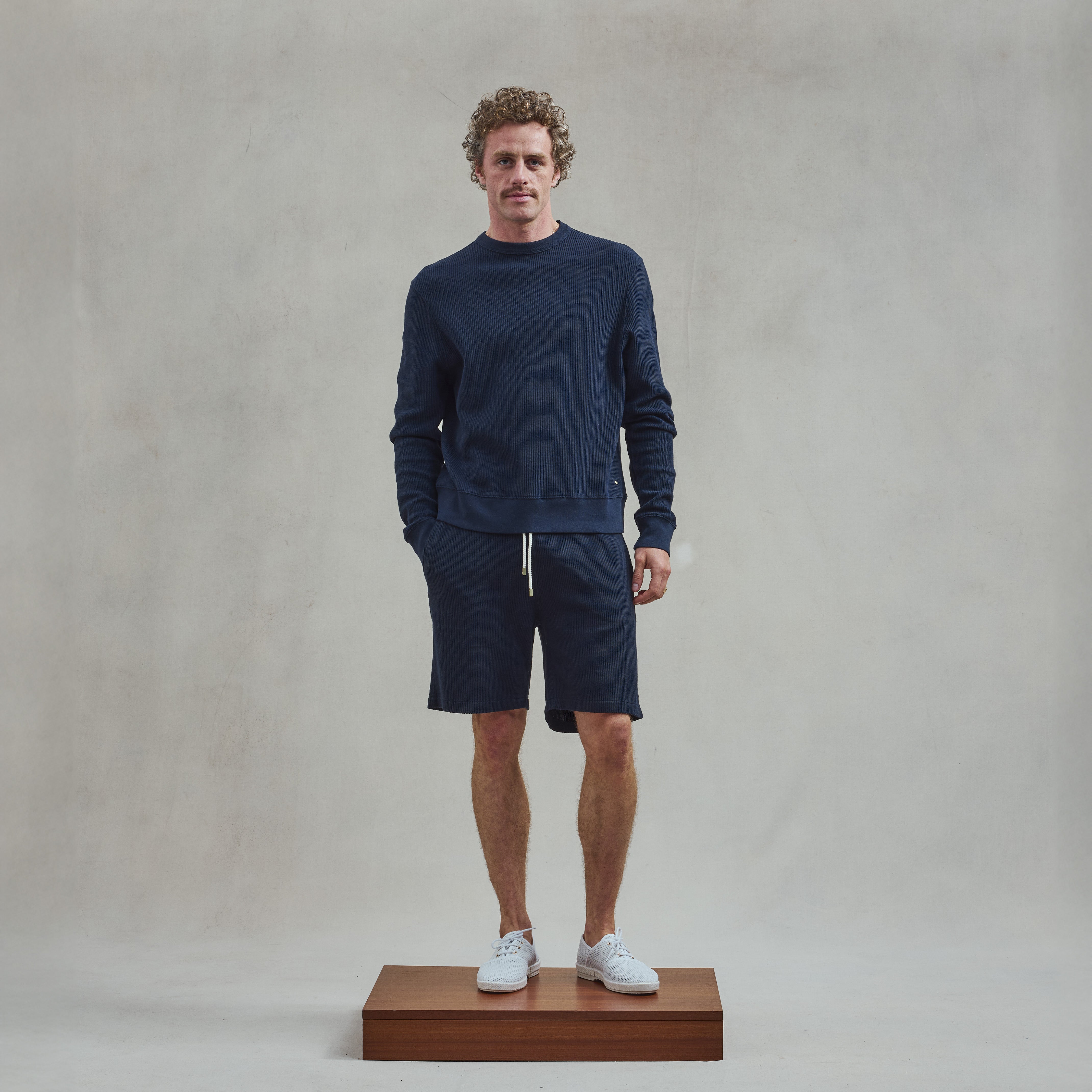 Rivieras Barbades Short Nid d'Abeille Marine Coton