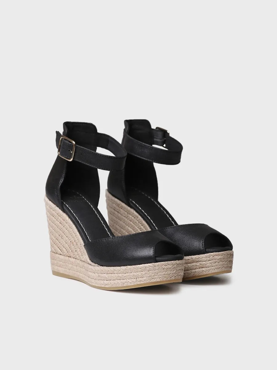 Toni Pons Otile espadrille compensée cuir noir 10 cm