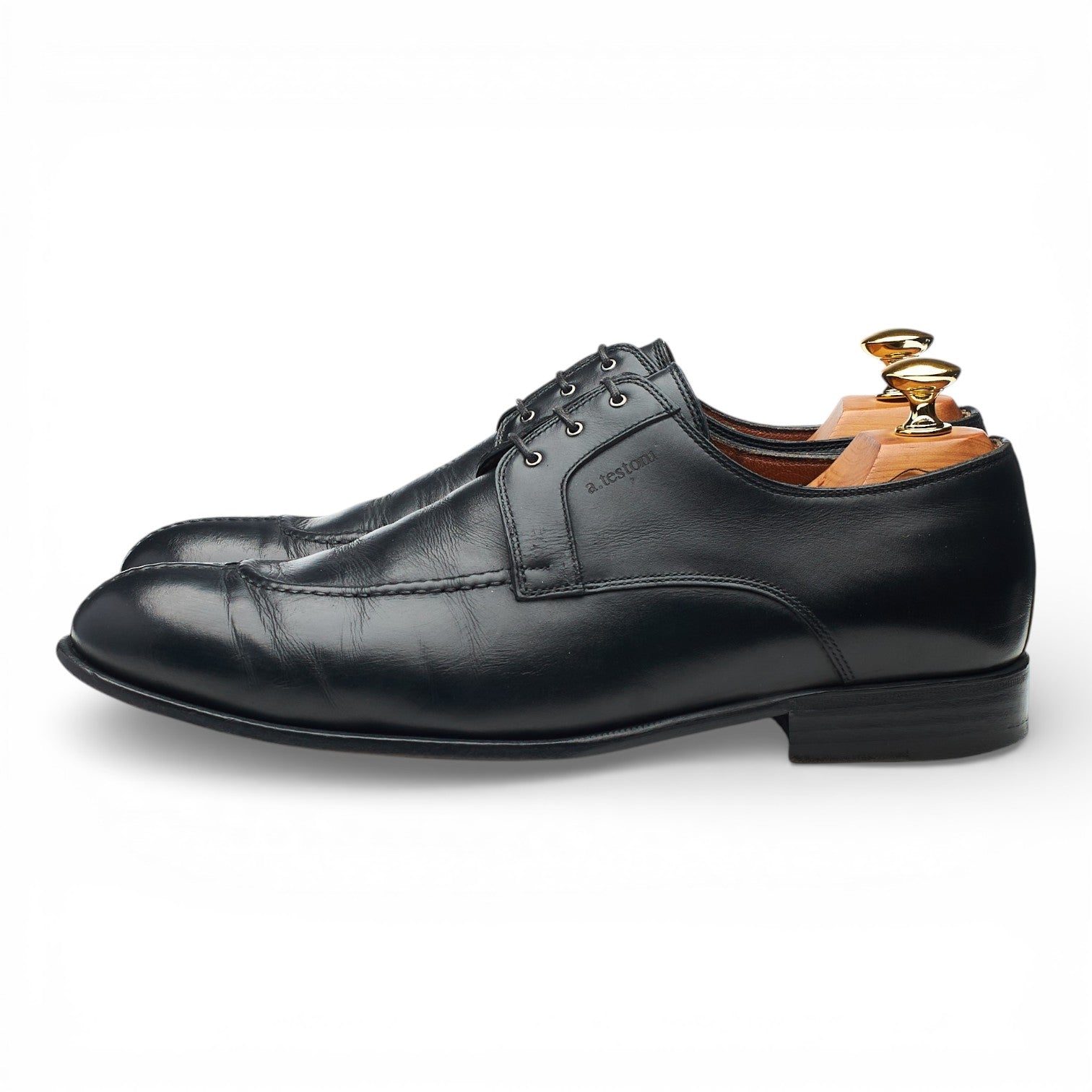 A.Testoni derby cuir noir 6 UK bout droit