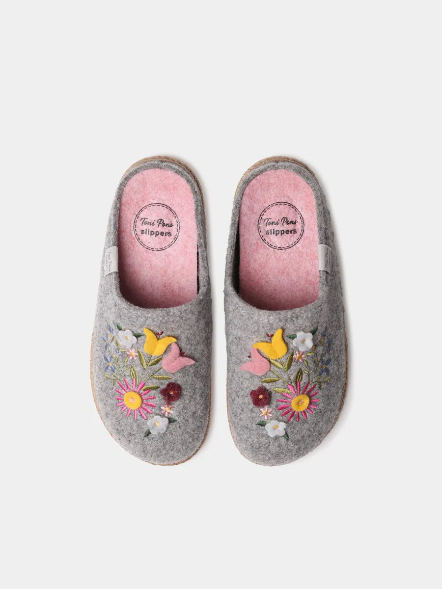 Toni Pons Deli-EF chaussons feutre fleurs dos ouvert