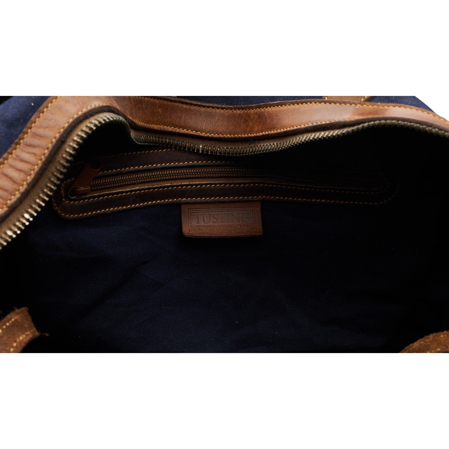 Tusting weekender toile bleue cuir marron