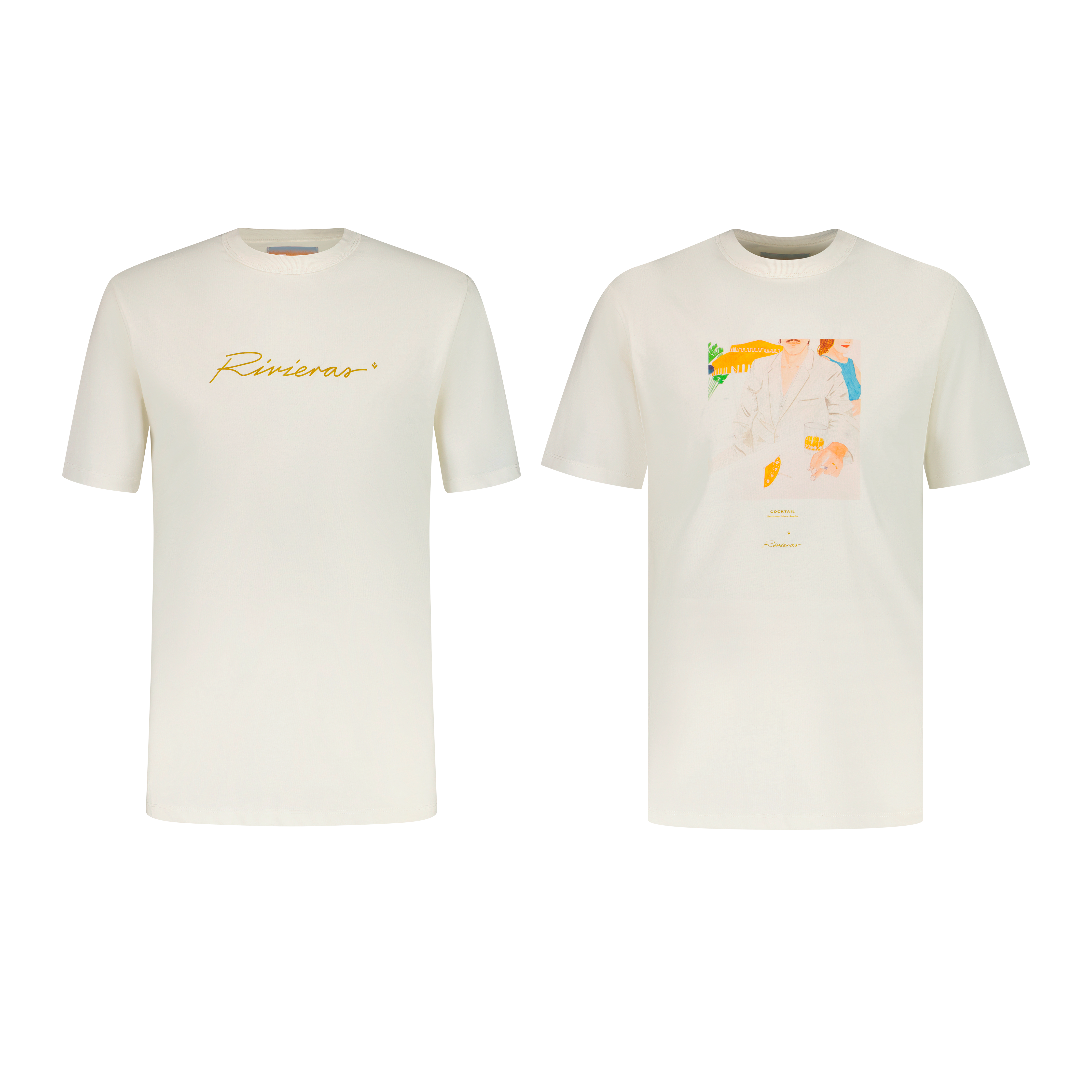 Rivieras Imprimés Ecrus t-shirts écru lot de 2 coton