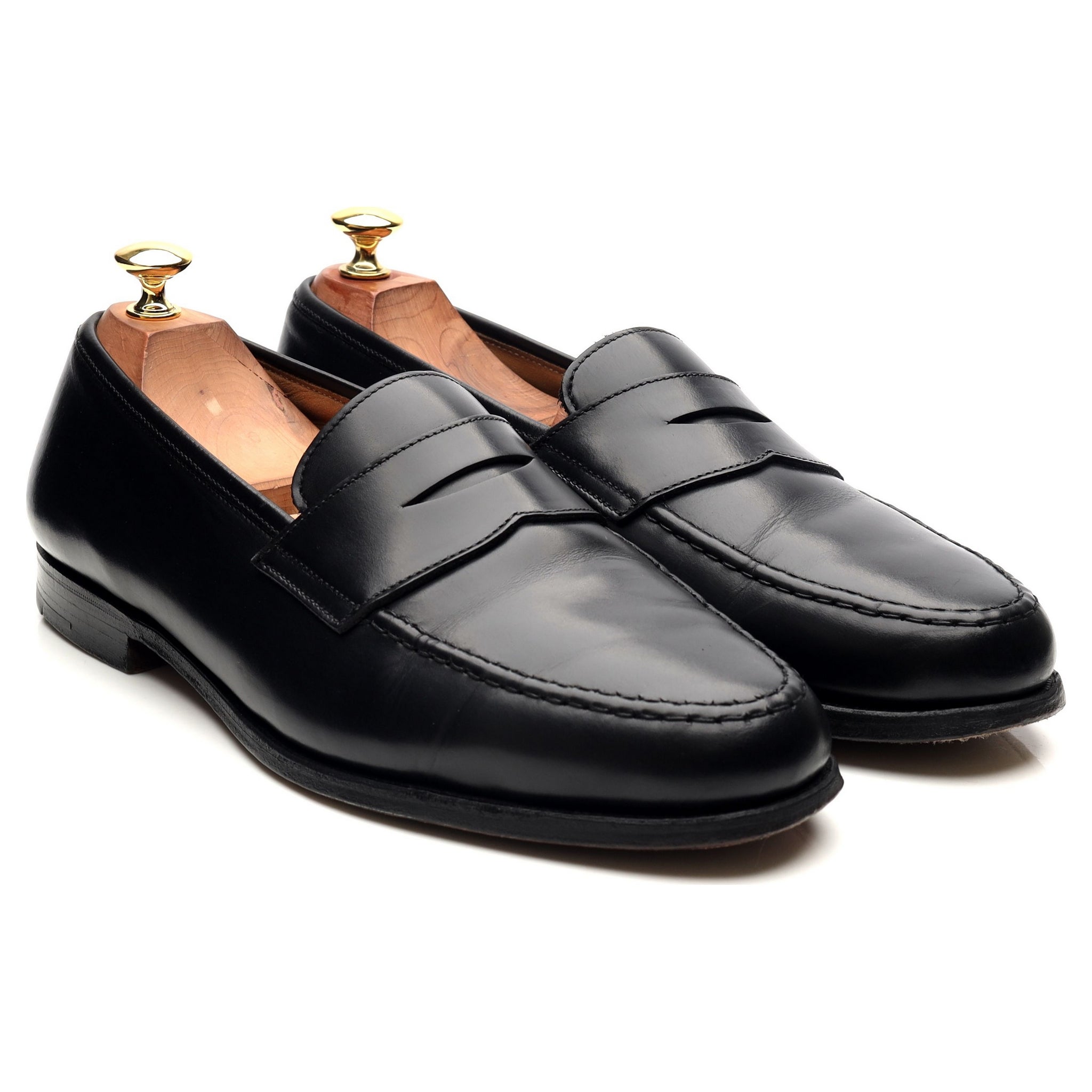 Crockett Jones Boston mocassins cuir noir UK 9.5 cavalerie