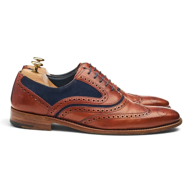 Barker McClean oxford brogue cuir marron bleu UK 8.5