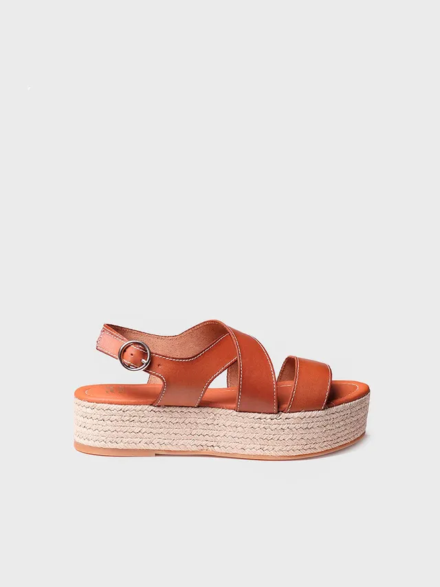 Toni Pons Elisenda sandale compensée cuir camel