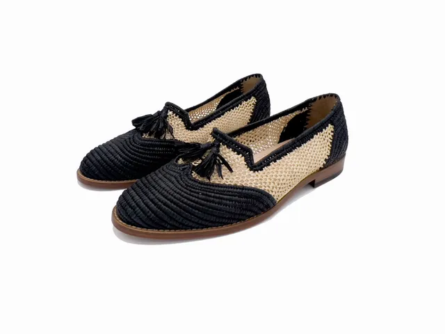 Contre-Allée Sbata mocassin raphia noir naturel