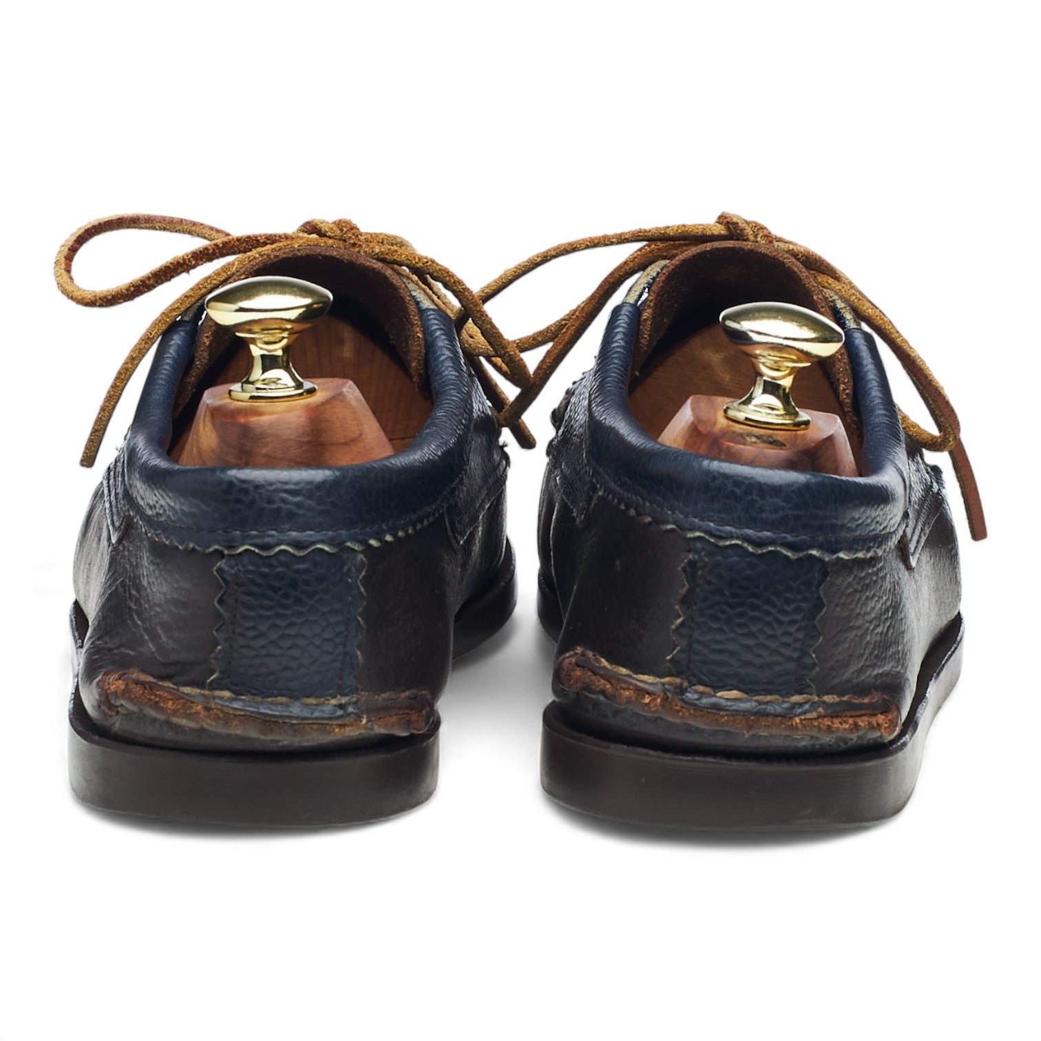 Yuketen Ghillie Moc chaussures bateau cuir marron bleu UK 7