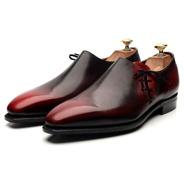 Corthay Lateral Lace richelieu cuir bordeaux UK 8.5