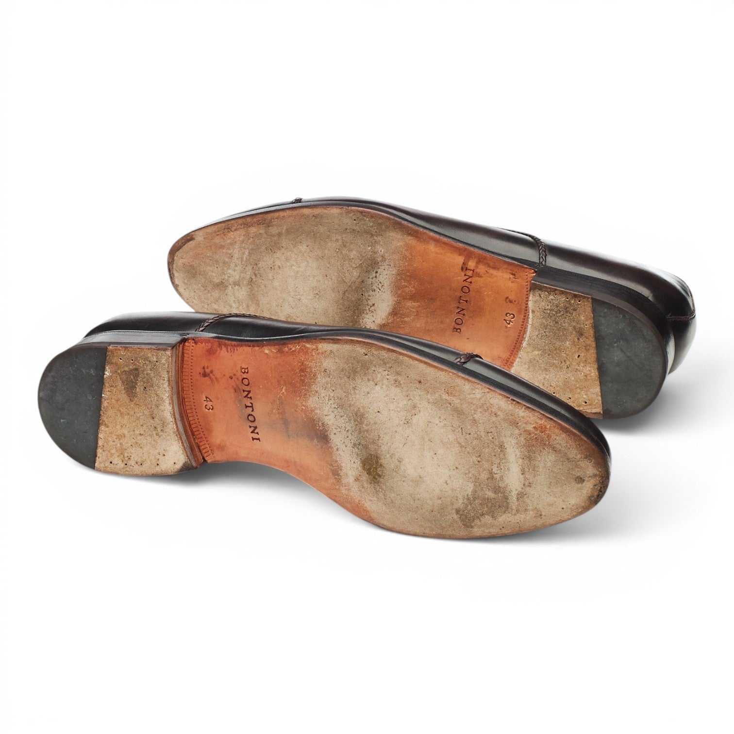Bontoni Oxford cuir marron foncé patiné 43 semelle cuir