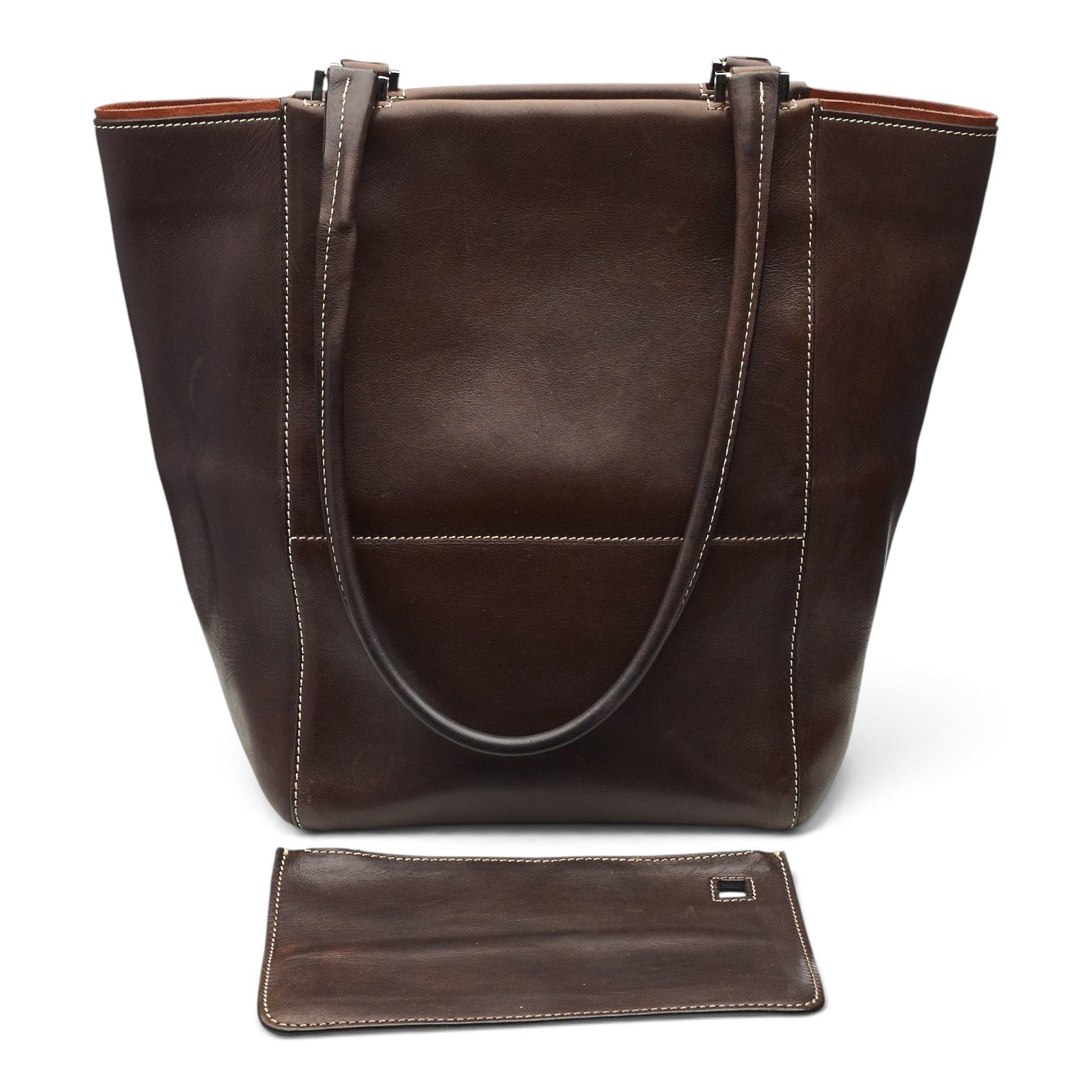 Loro Piana sac cabas cuir marron 28 cm