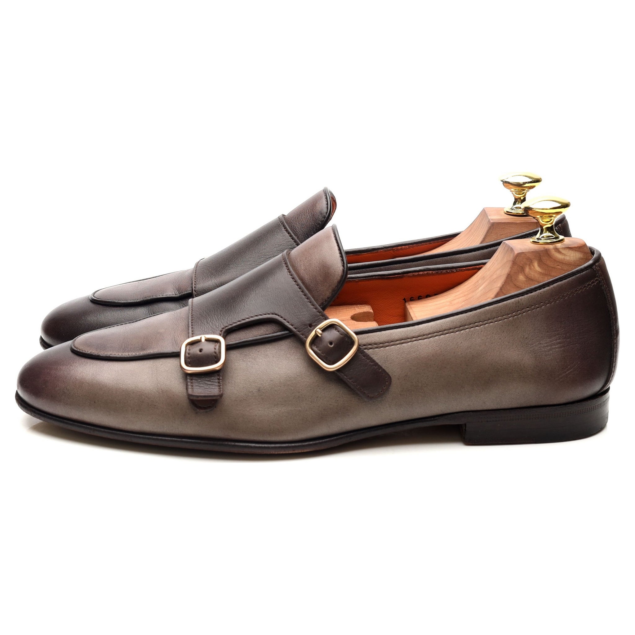 Santoni derbies double boucle cuir gris UK 7.5