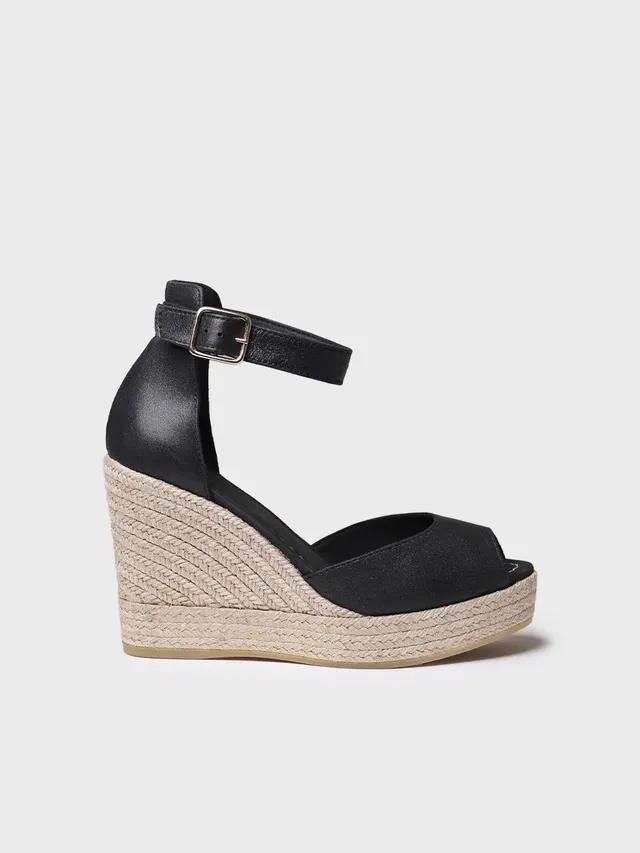 Toni Pons Otile espadrille compensée cuir noir 10 cm