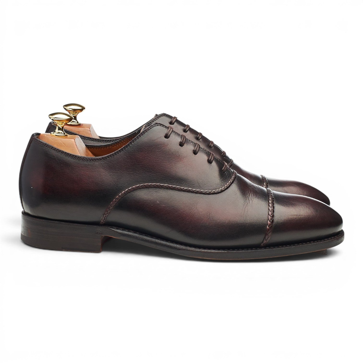 Bontoni Oxford cuir marron foncé patiné 43 semelle cuir