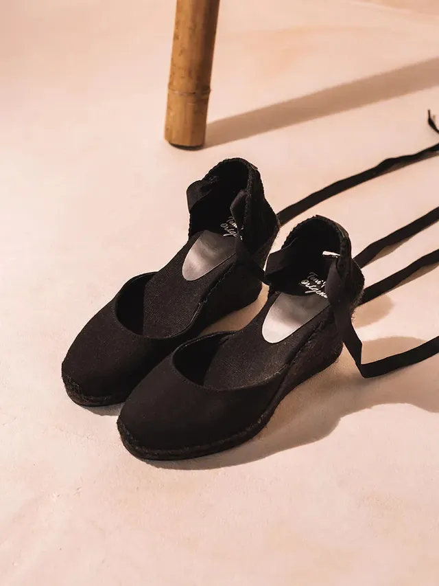 Toni Pons Florina espadrilles compensées noires rubans 9,5 cm