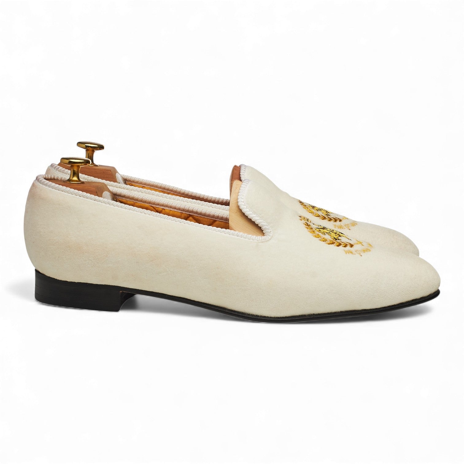 New & Lingwood pantoufles velours blanc UK 10.5