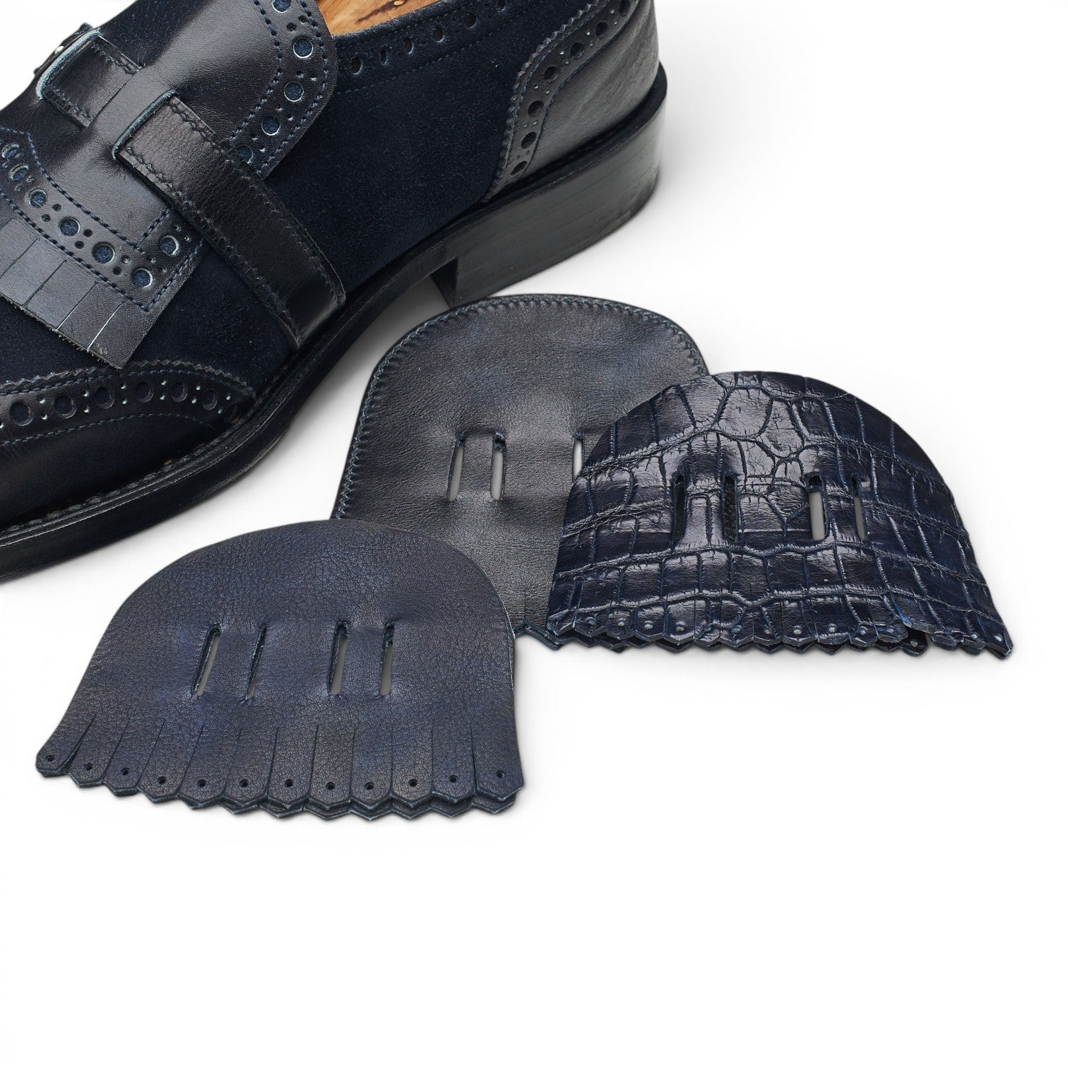Valentin Frunza monk strap cuir daim bleu UK 8.5