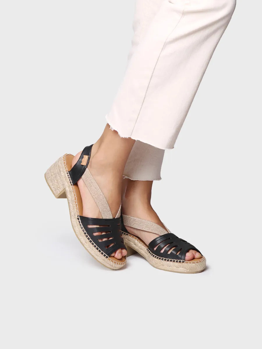 Toni Pons Dima espadrille cuir noire talon 5,5 cm