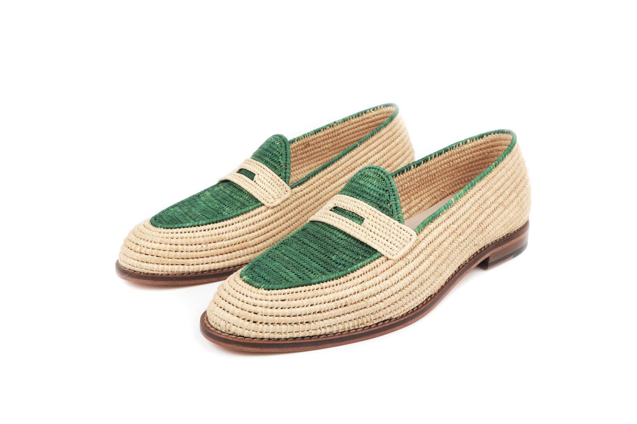Contre-Allée Polo mocassin raphia naturel vert