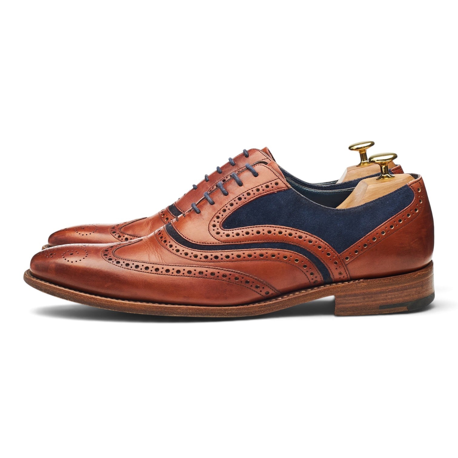 Barker McClean oxford brogue cuir marron bleu UK 8.5