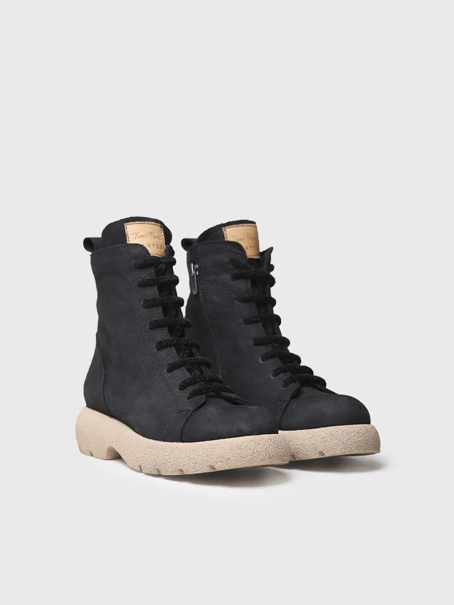 Toni Pons Dasha bottine cuir noir lacets 4,5 cm