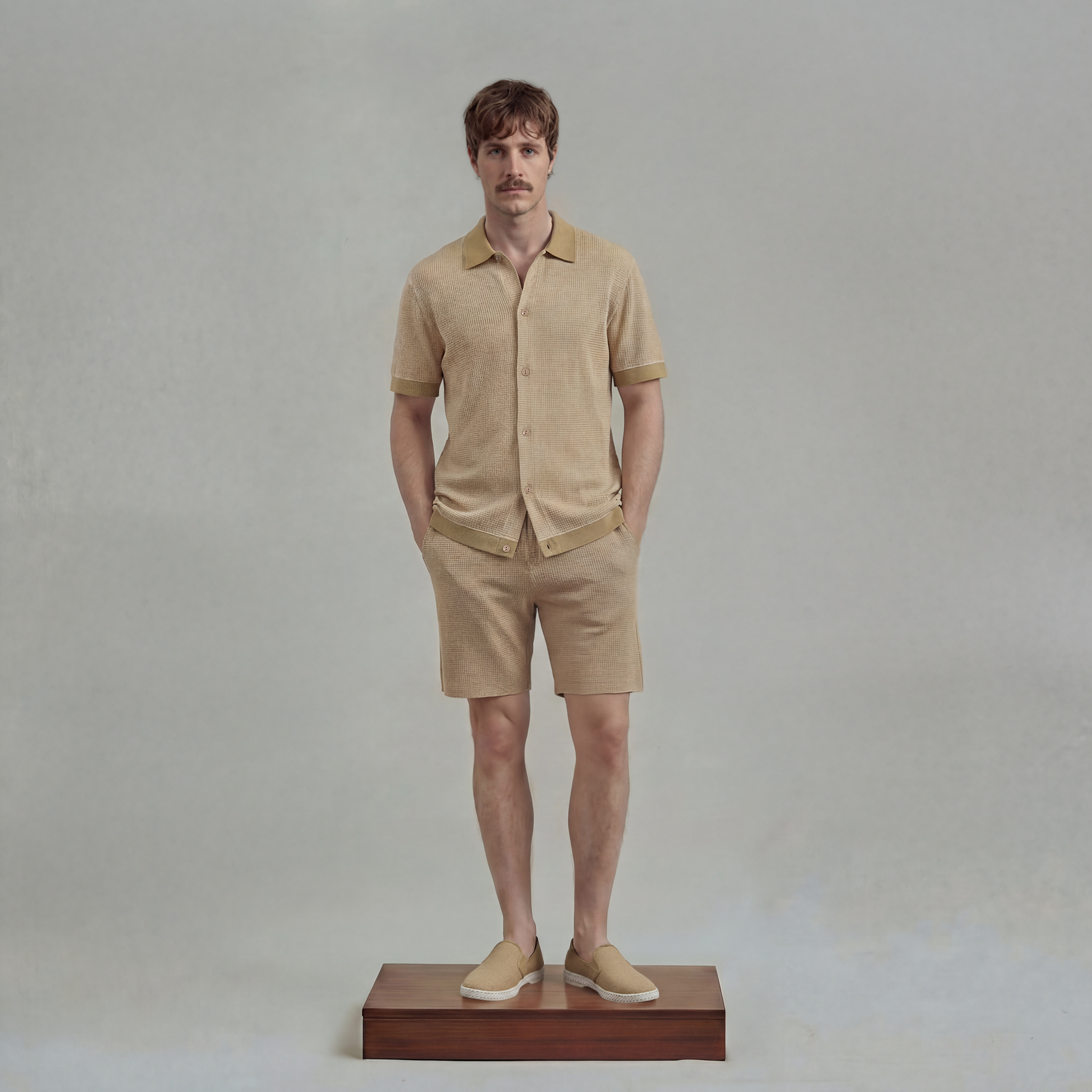 Rivieras Nid d'Abeille Bicolore chemise beige manches courtes