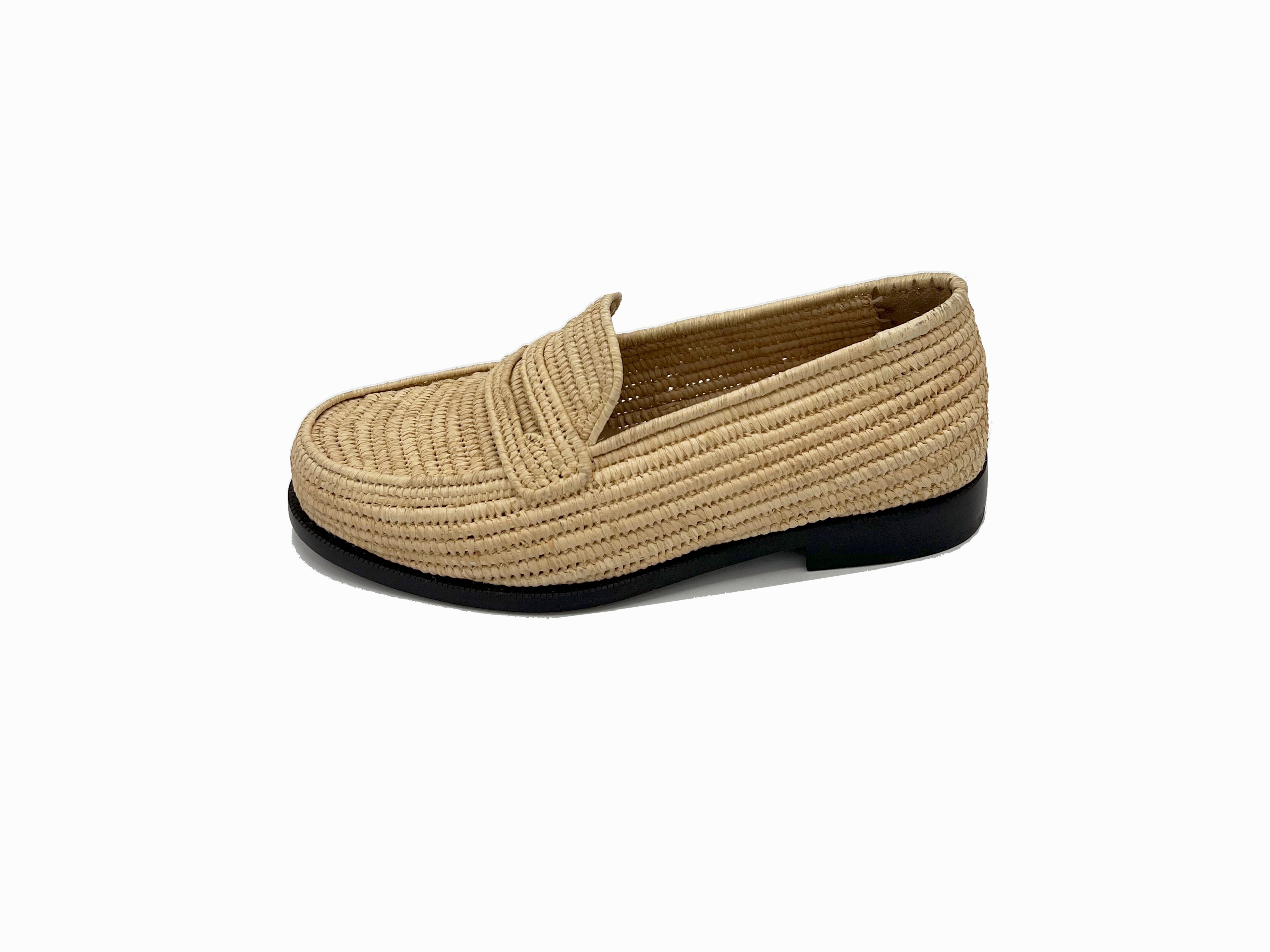 Contre-Allée Maarif mocassin raphia beige tissé main