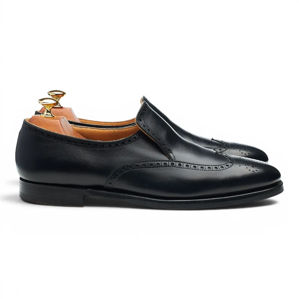 New & Lingwood Mocassins Brogue Cuir Noir 9.5