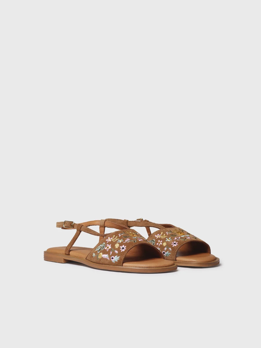 Toni Pons Basilea sandale cuir brodée fleur plate