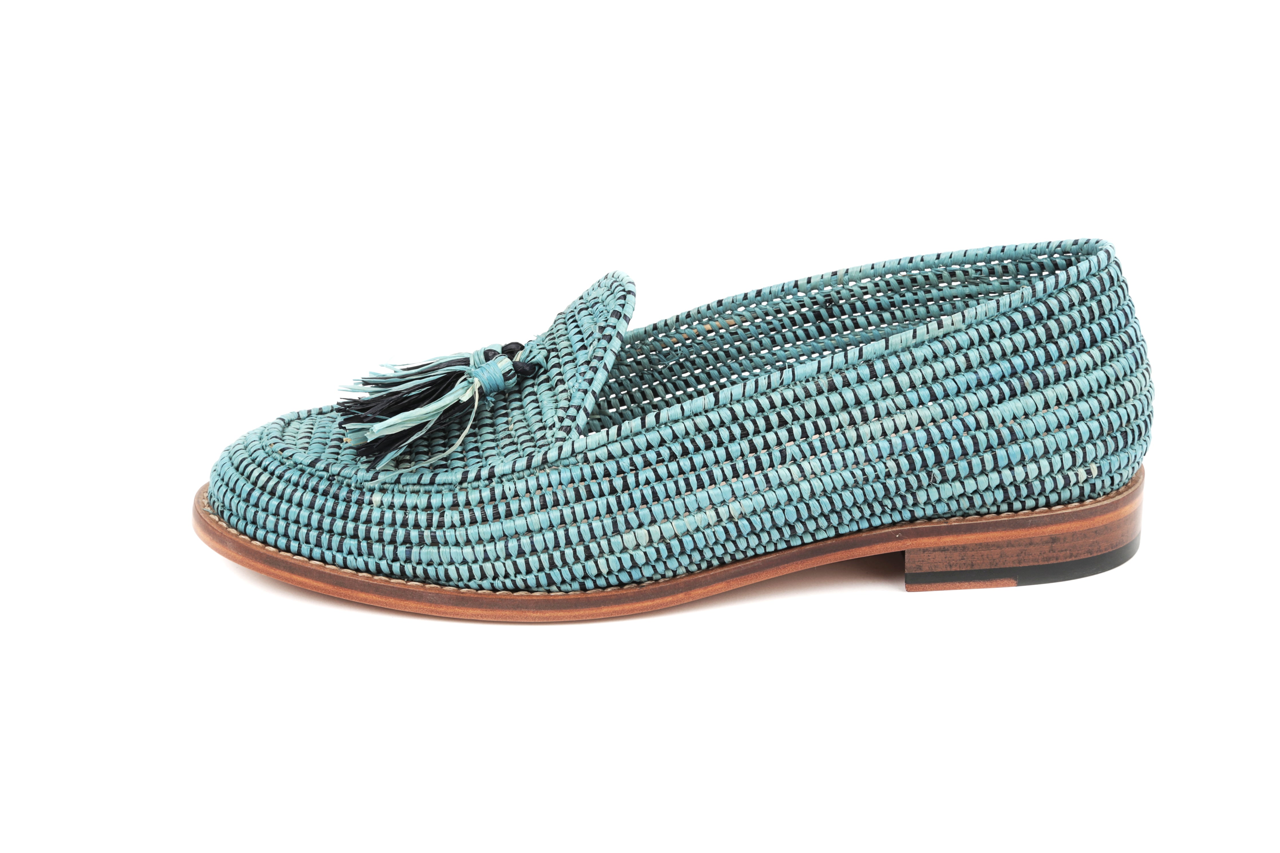 Contre-Allée Bachko mocassin femme raphia turquoise pointure 38