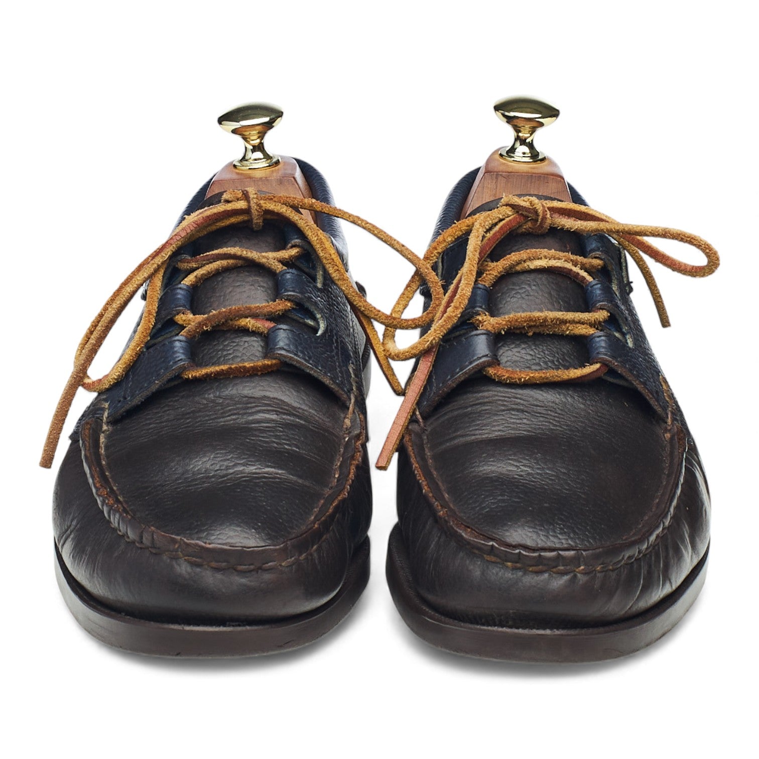 Yuketen Ghillie Moc chaussures bateau cuir marron bleu UK 7