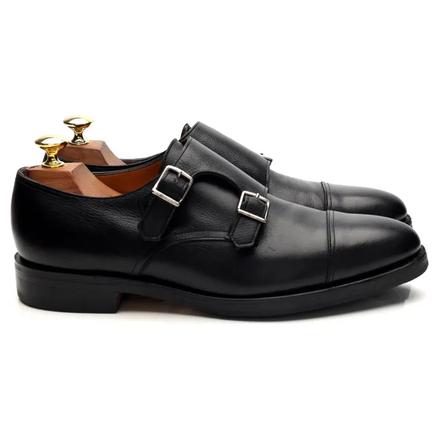 John Lobb William monk cuir noir grainé UK 7.5