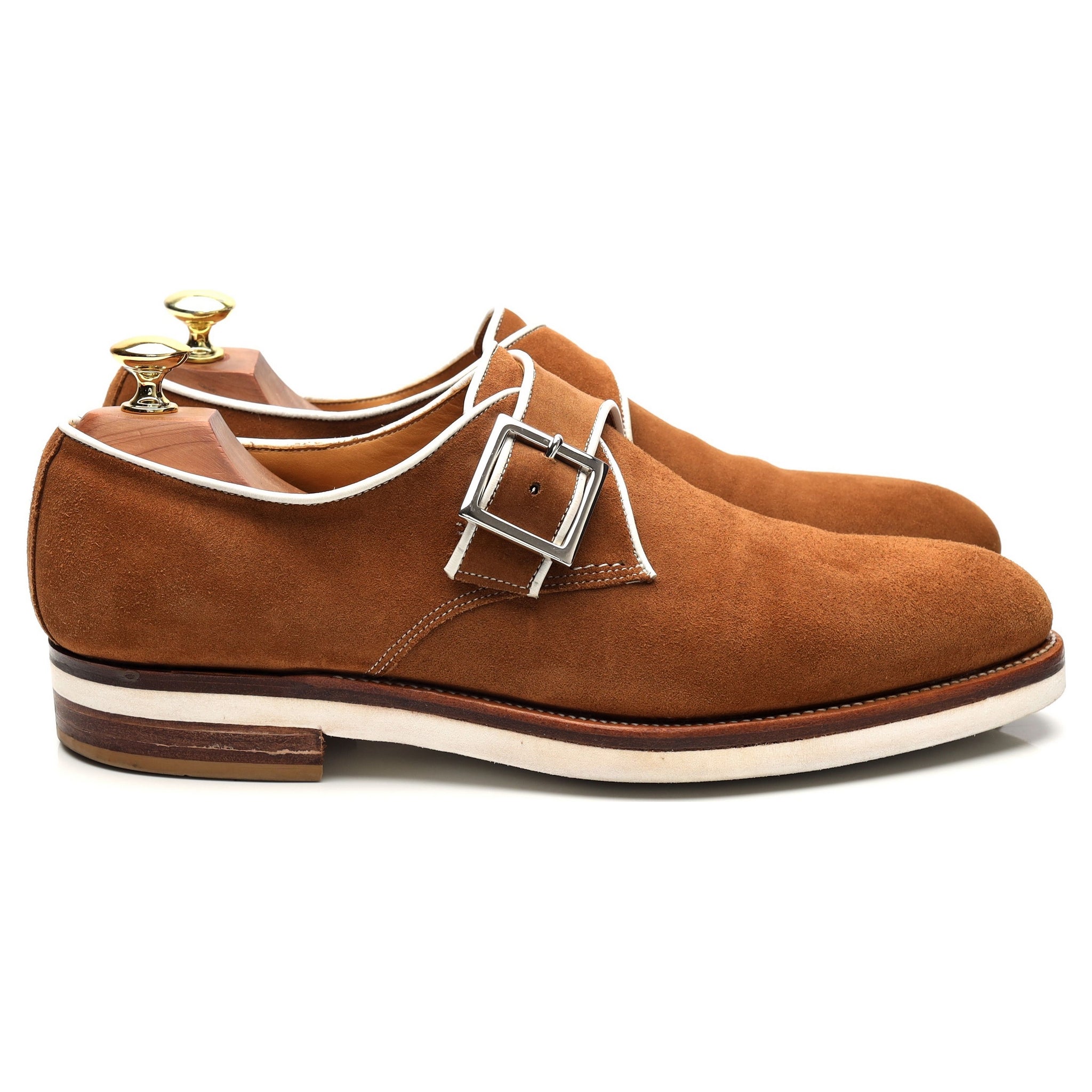 Corthay Sway monk strap suède marron clair UK 8.5