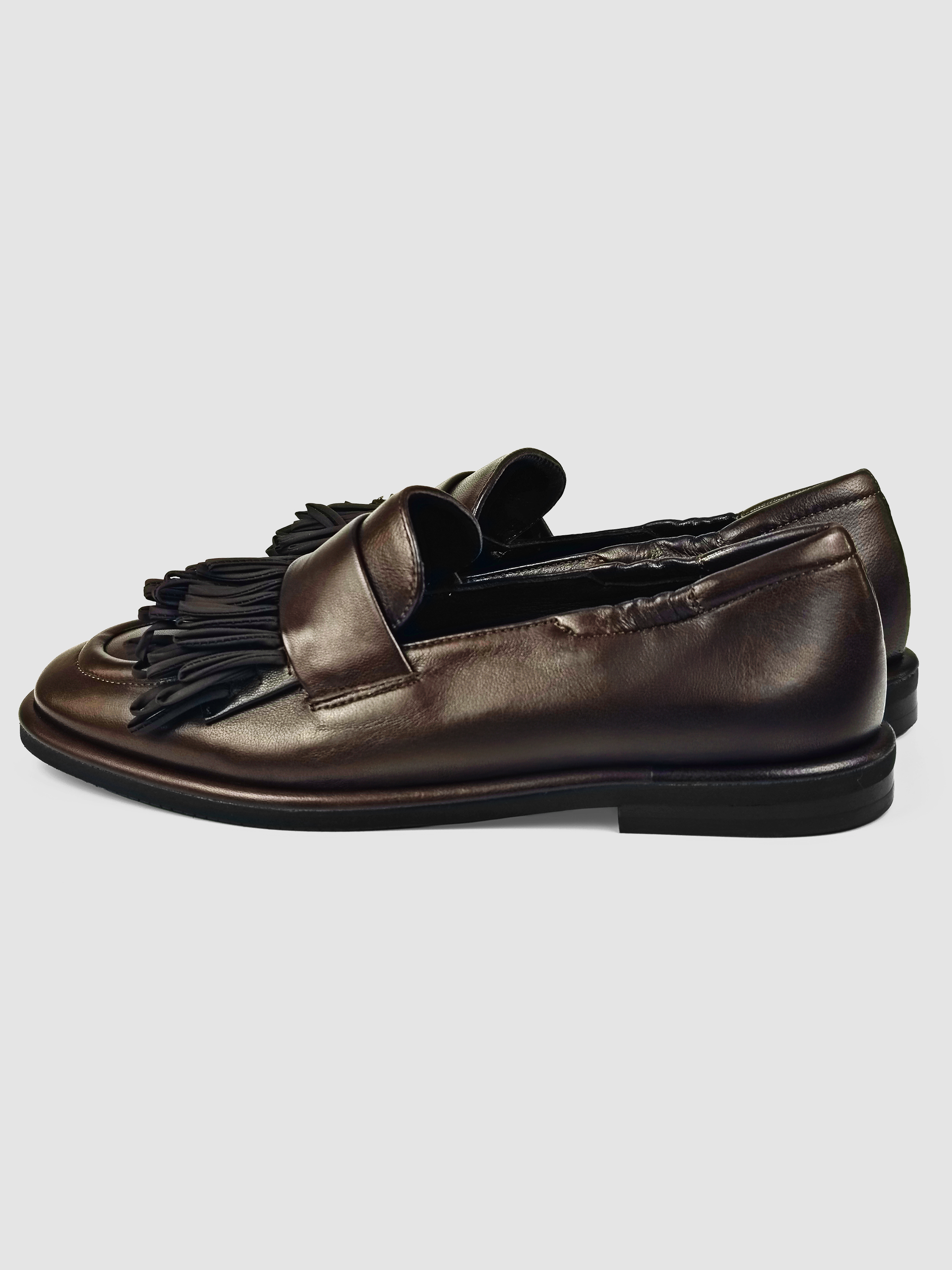 Lorena Paggi Frangia mocassins cuir marron foncé