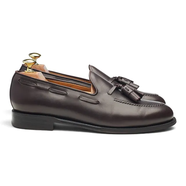 Morjas mocassin à pompons cuir bordeaux UK 7