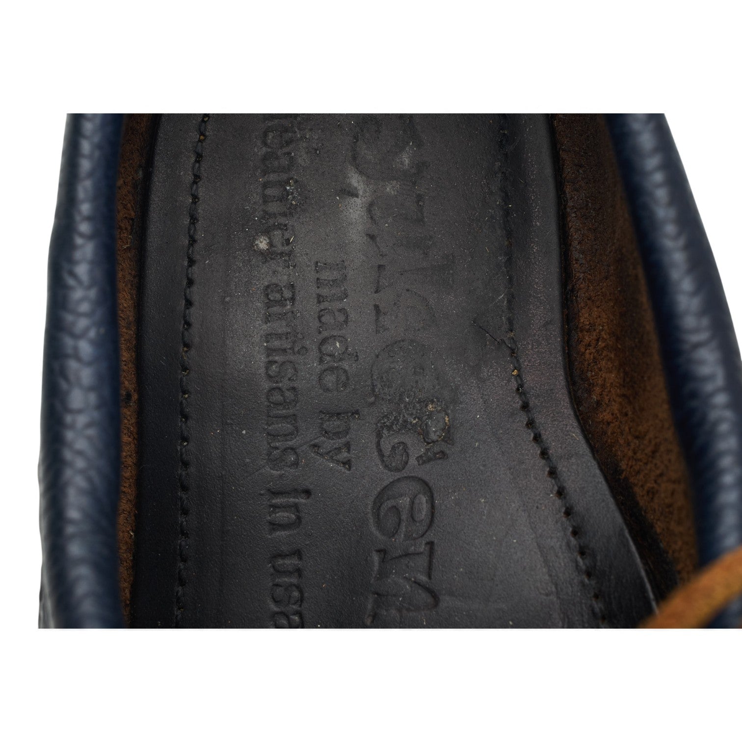 Yuketen Ghillie Moc chaussures bateau cuir marron bleu UK 7