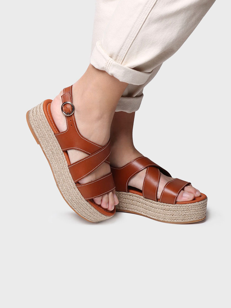 Toni Pons Elisenda sandale compensée cuir camel