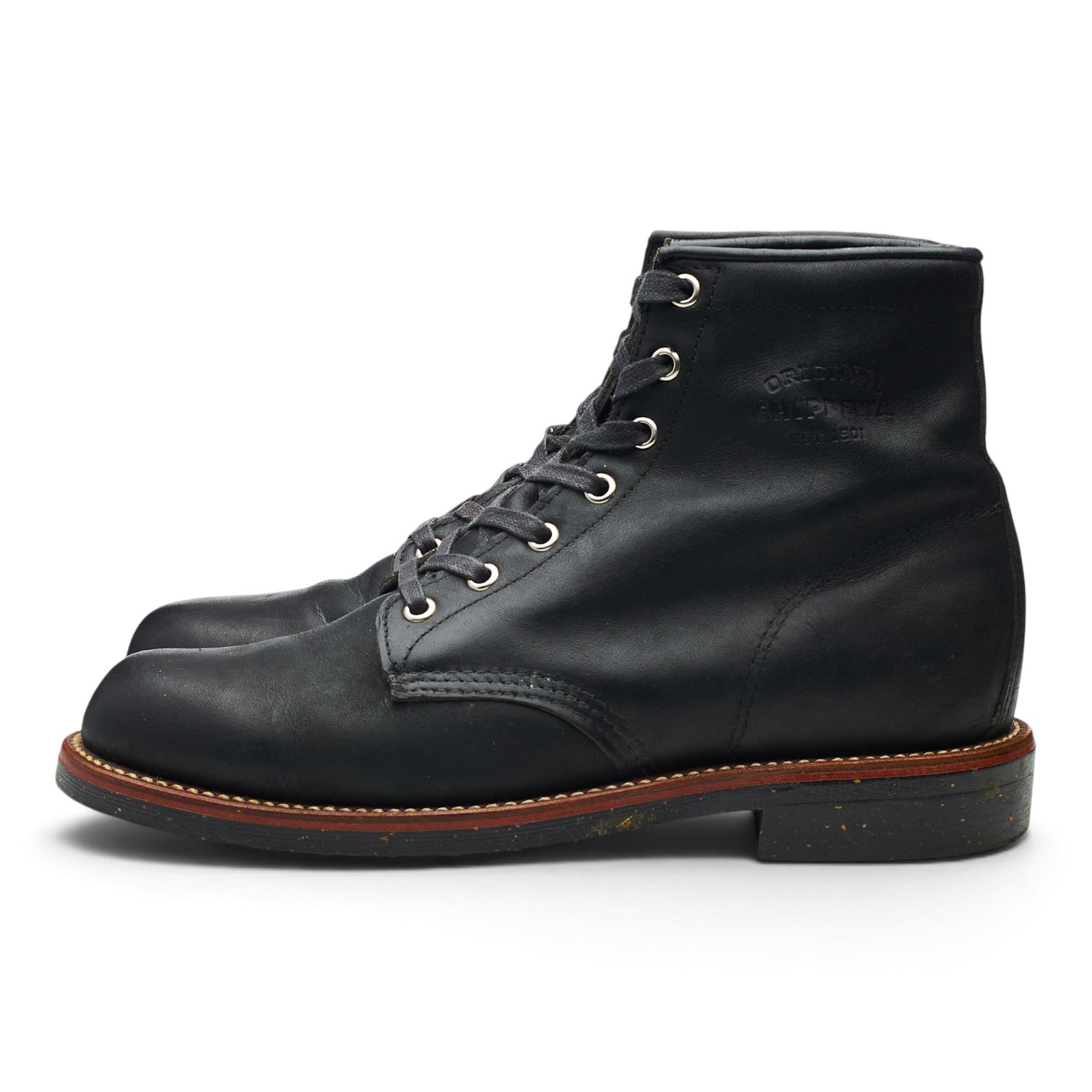 Chippewa Service bottes cuir noir UK 7,5 semelle caoutchouc