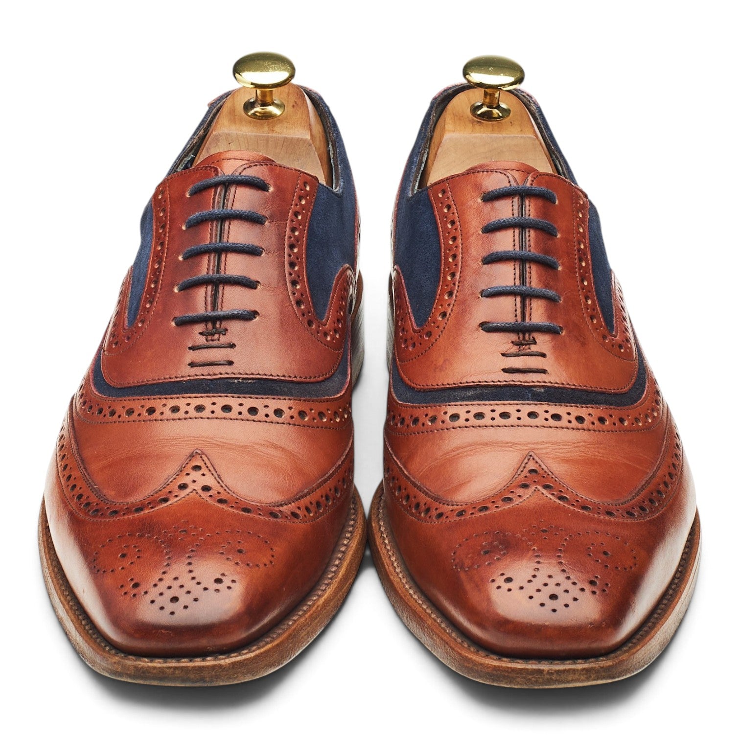 Barker McClean oxford brogue cuir marron bleu UK 8.5