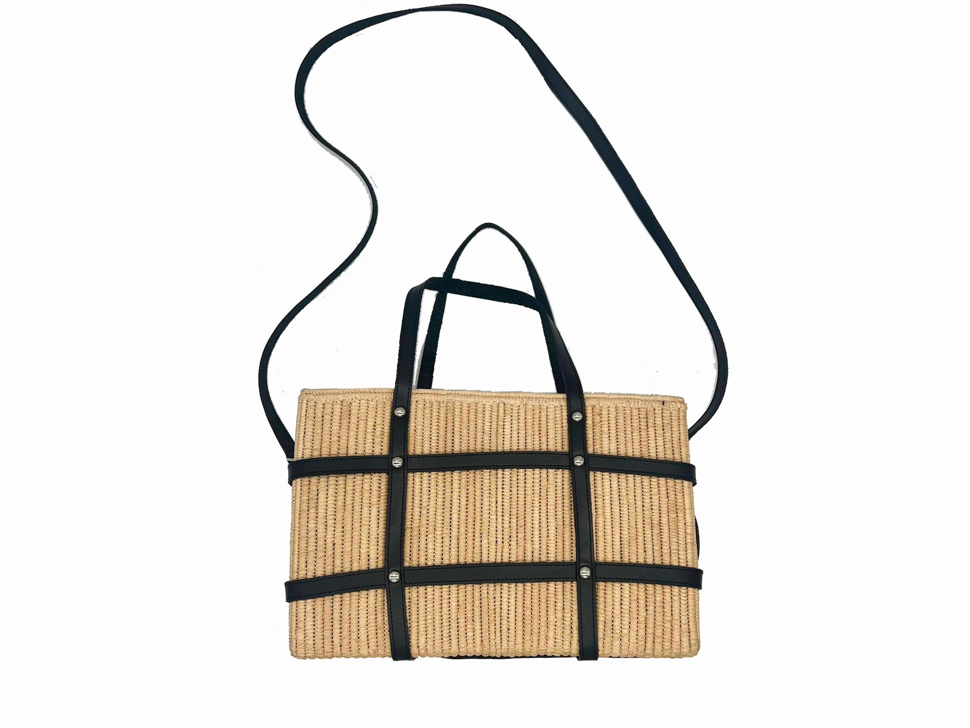 Contre-Allée Safi sac tote raphia cuir naturel