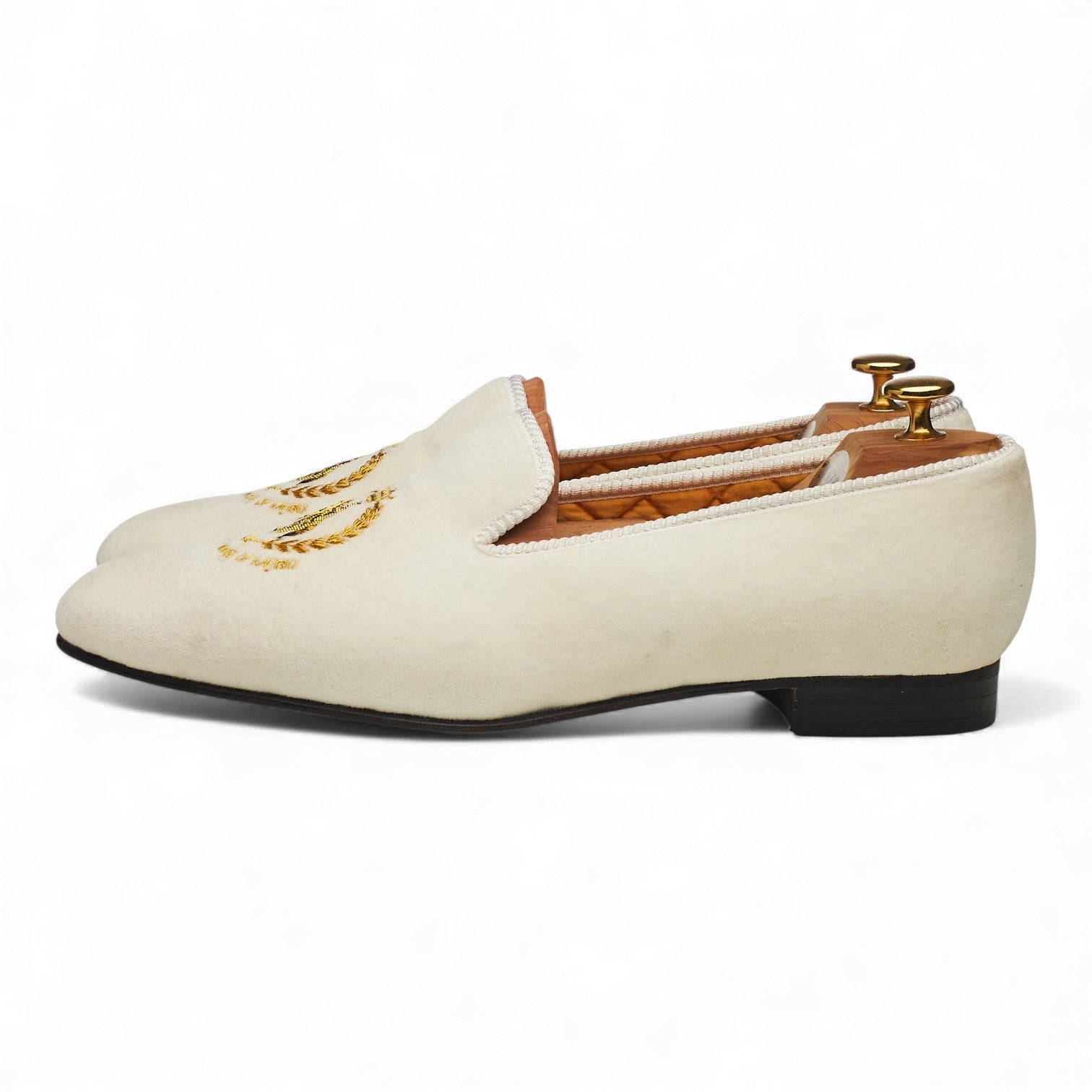 New & Lingwood pantoufles velours blanc UK 10.5