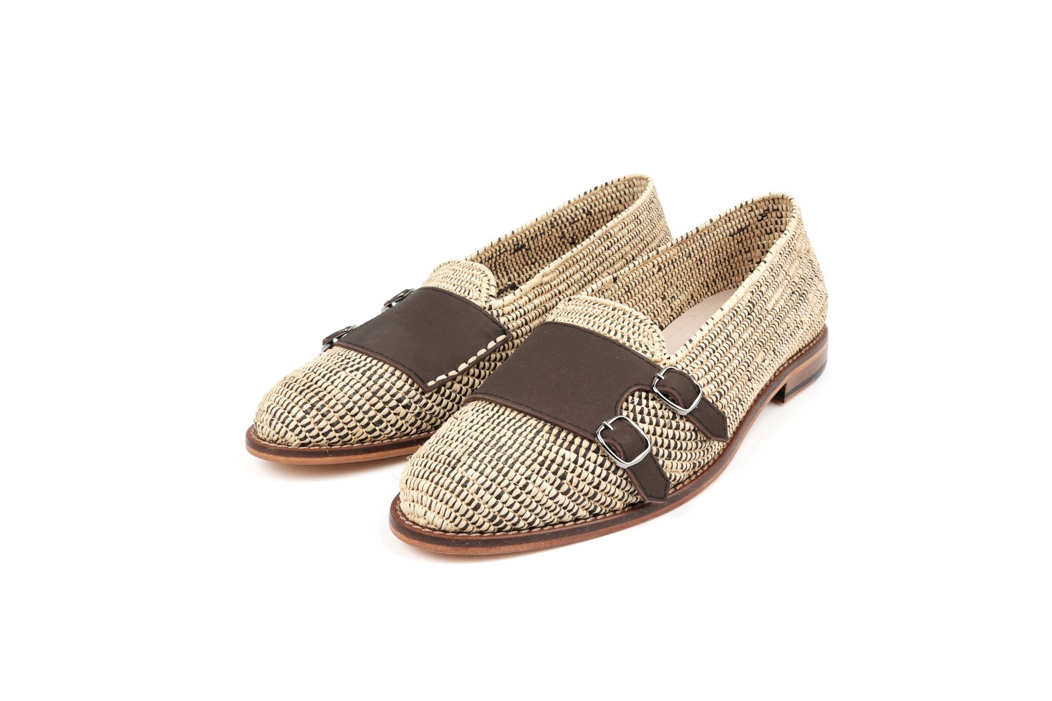 Contre-Allée Anassi mocassin homme raphia marron turquoise