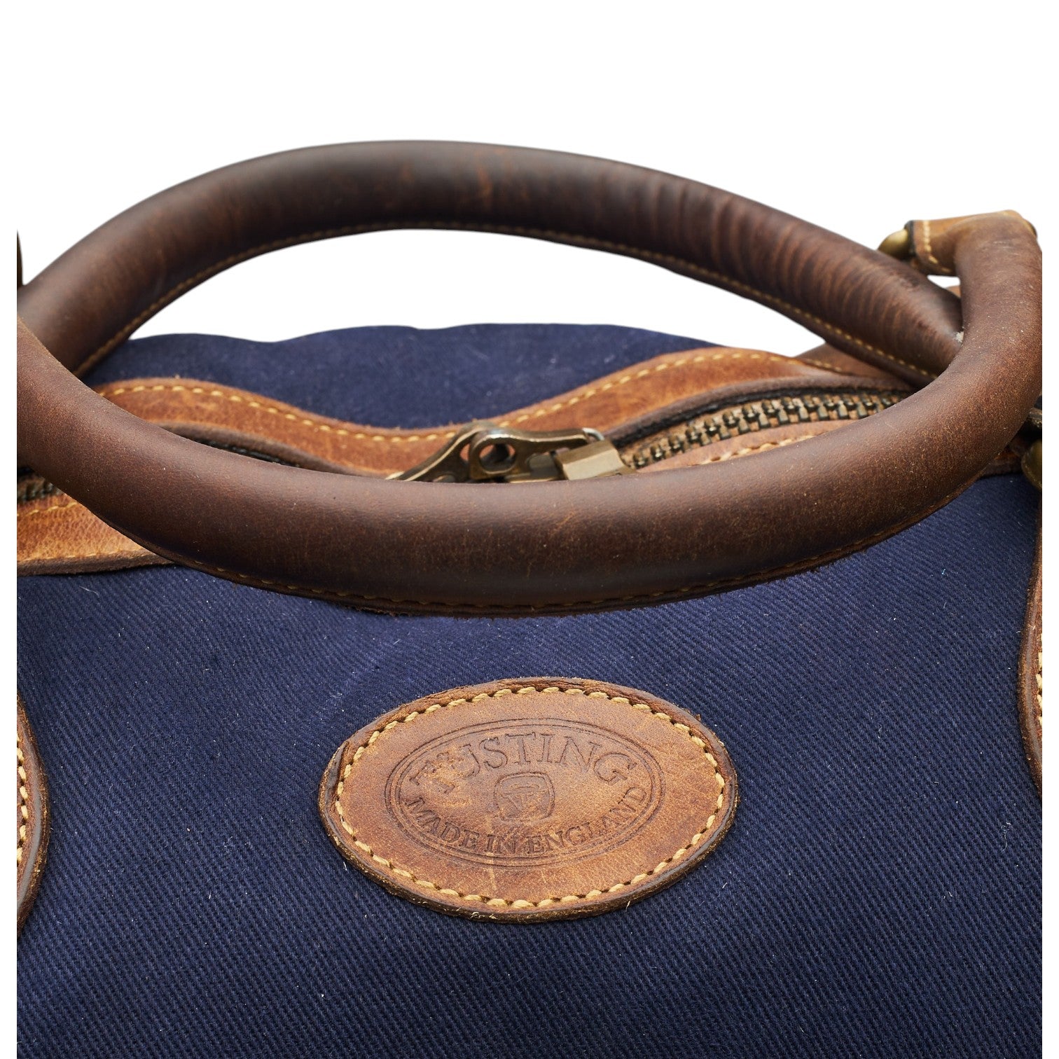 Tusting weekender toile bleue cuir marron